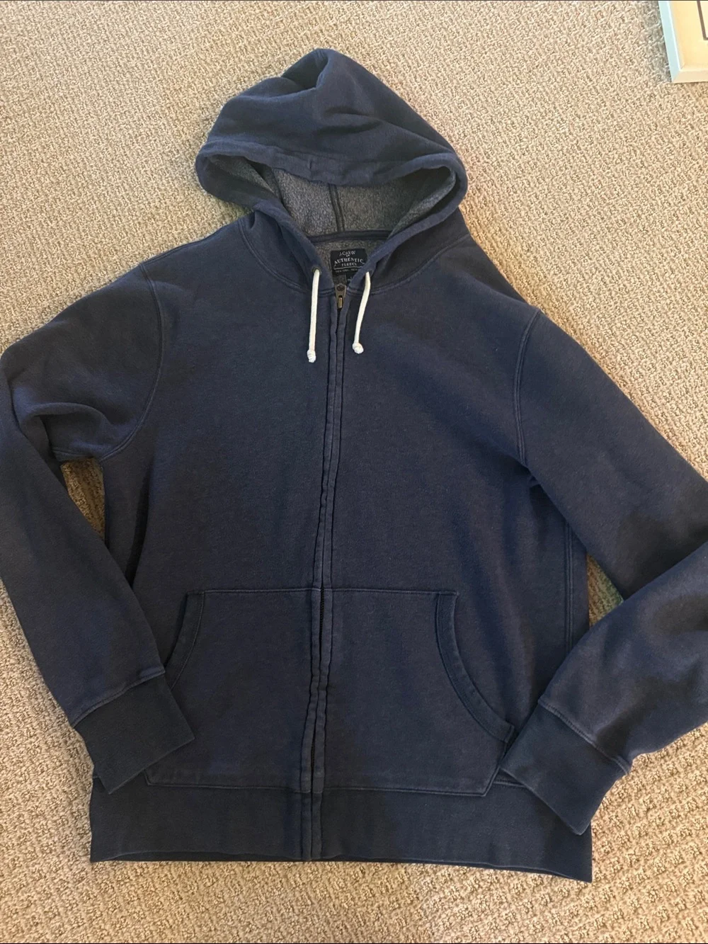 Men’s J.Crew blue Authentic fleece full zip hoodie sweatshirt sz Large